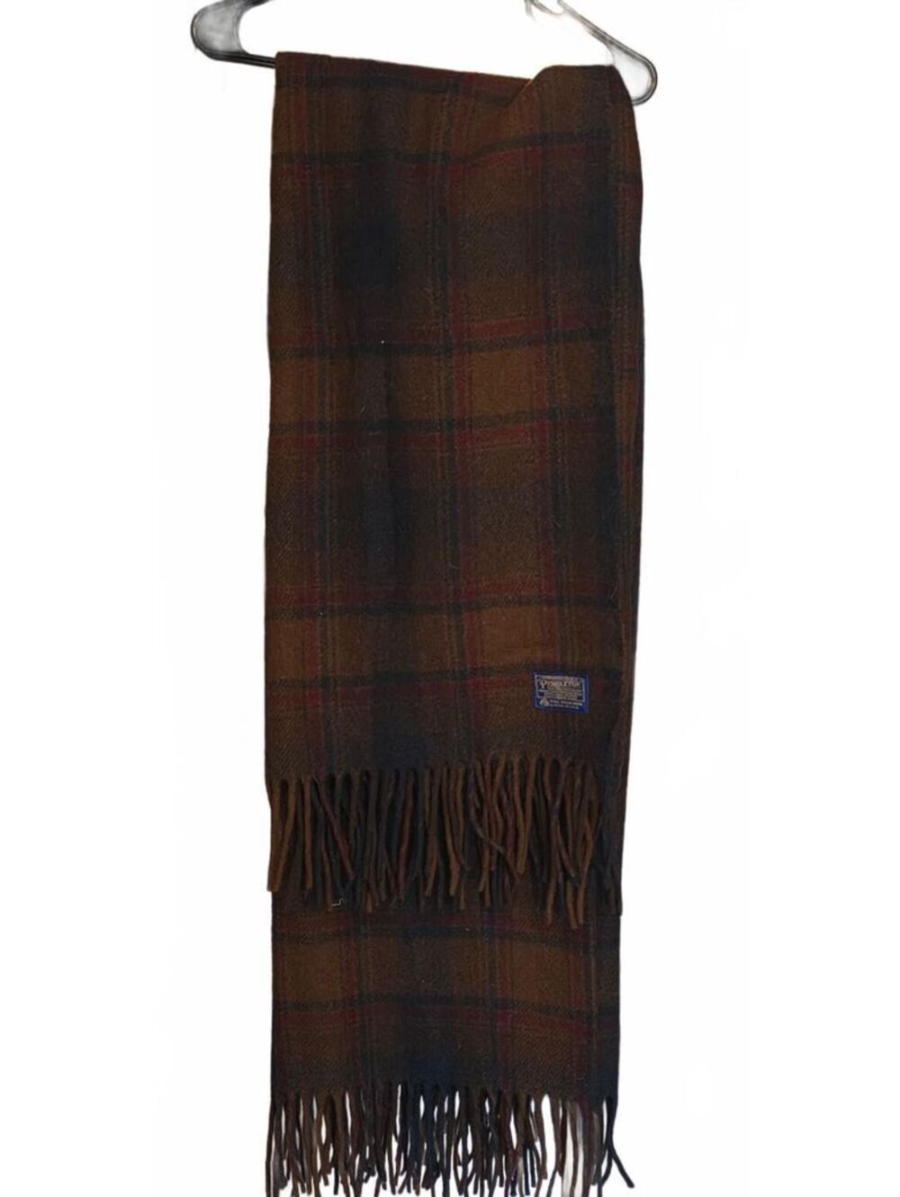 Vintage 1970's Pendleton 100% Virgin Wool Plaid Fringe Throw Blanket 64x53